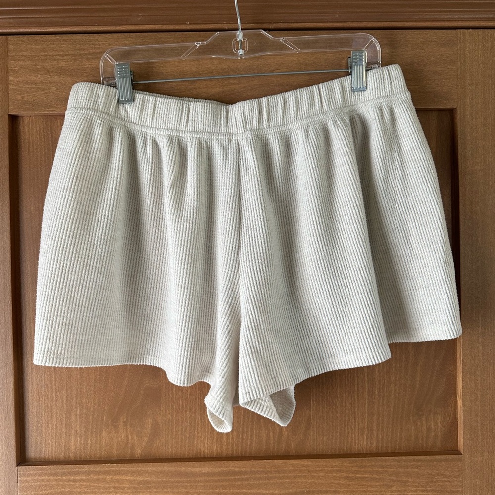 Aerie Cream Waffle Knit Pull On Lounge Shorts Detailed Pockets size XL - Picture 4 of 12